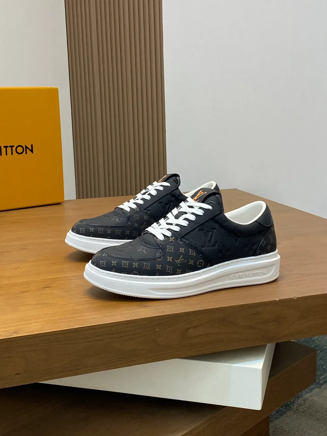 Louis Vuitton LV Trainer Black White Monogram Canvas Embossed Logo Lifestyle Sneakers 4