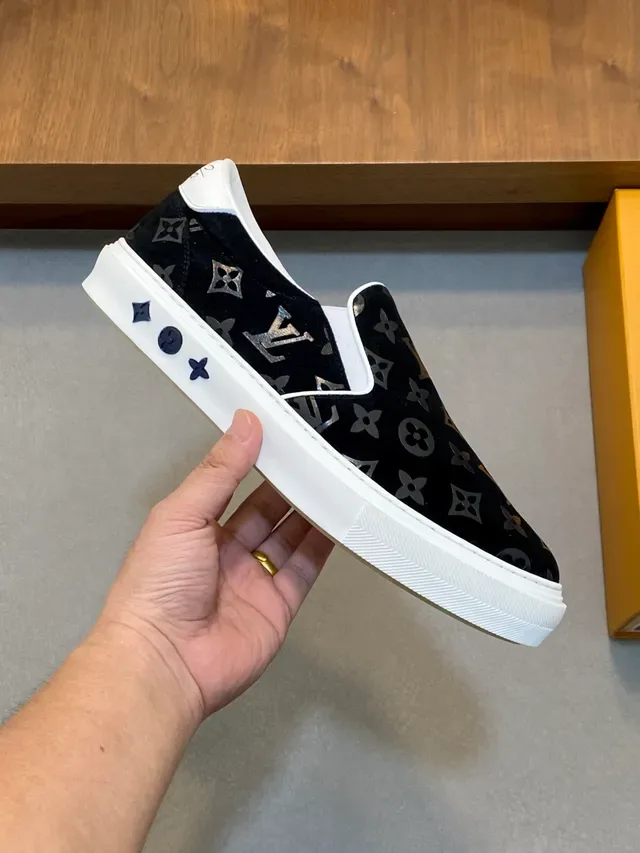 Louis Vuitton LV Trainer Black White Slip-On Monogram Canvas Lifestyle Sneakers 5