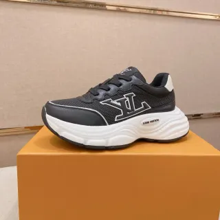 Louis Vuitton LV Trainer حذاء رياضي أسود أبيض شبكي جلد علوي سميك