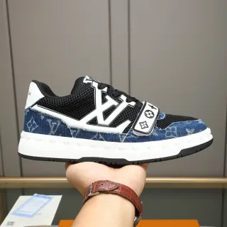 Louis Vuitton LV Trainer Blue Black Denim-Paneled Monogrammed Lifestyle Sneakers