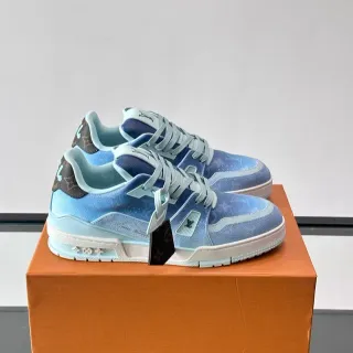 Louis Vuitton LV Trainer Blue Brown Gradient Leather Upper Monogram Canvas Heel Tab Lifestyle Sneakers