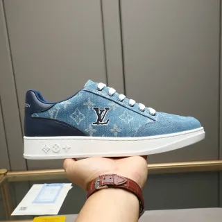 Louis Vuitton LV Trainer Blue Navy Denim Upper Monogrammed Embroidery Lifestyle Sneakers