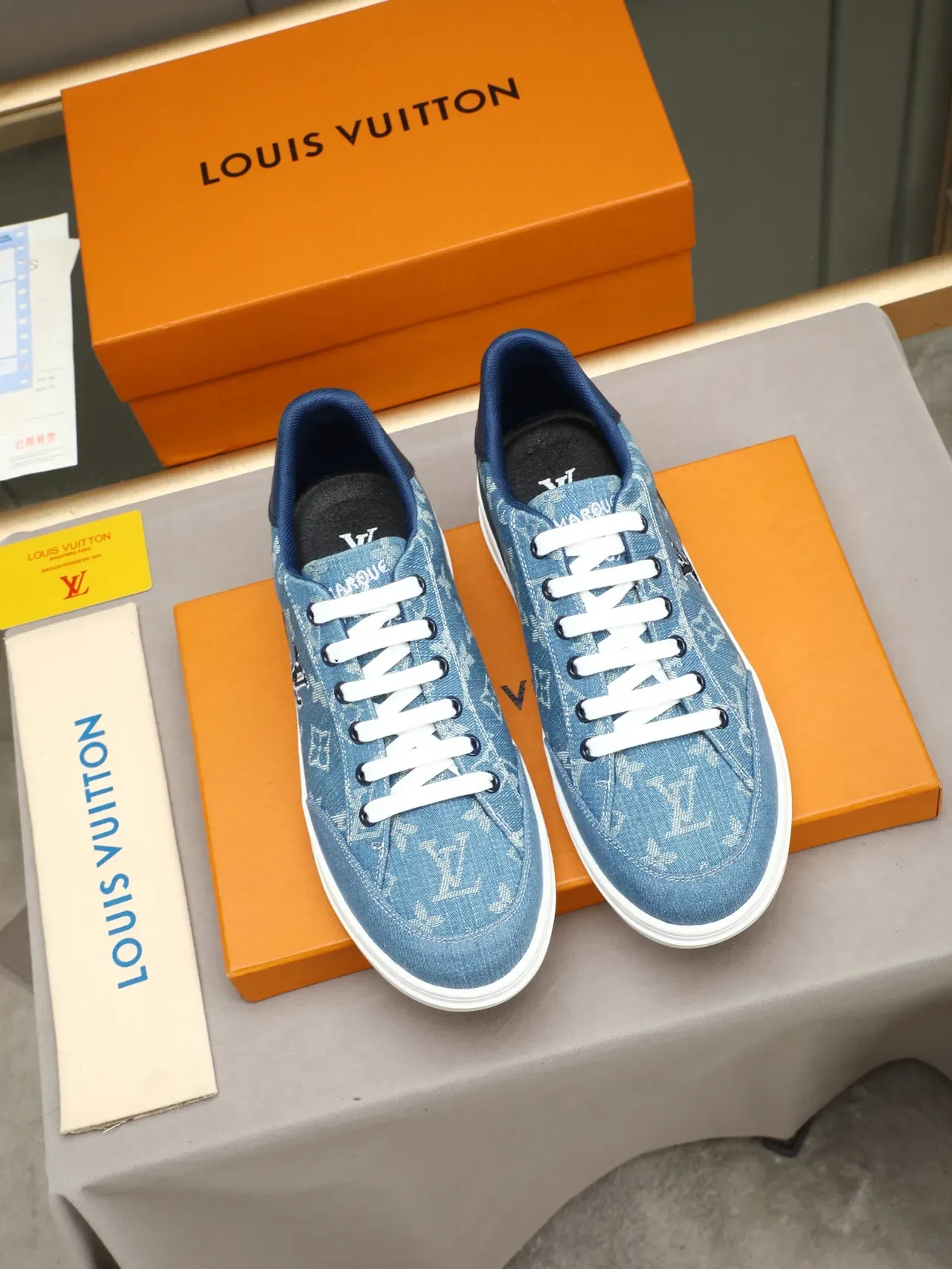 Louis Vuitton LV Trainer Blue Navy Denim Upper Monogrammed Embroidery Lifestyle Sneakers 3