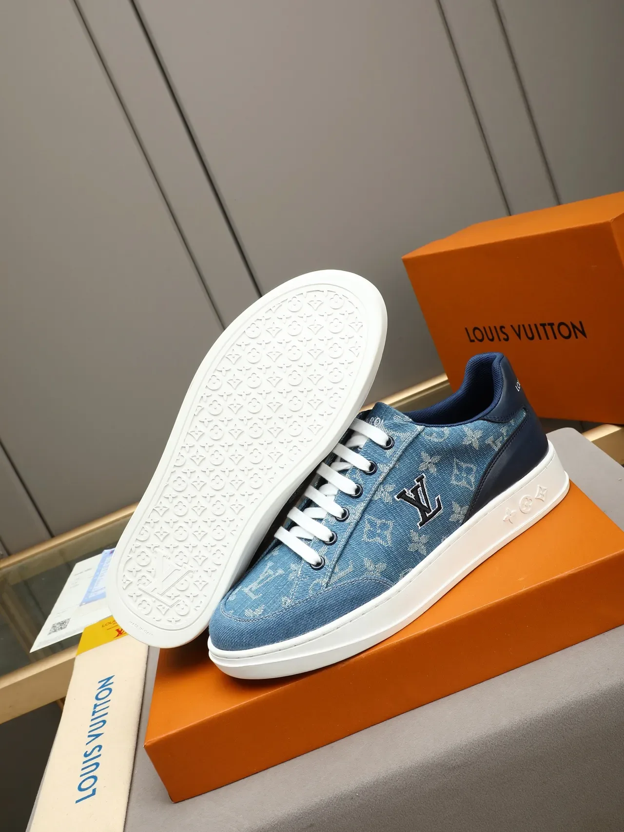 Louis Vuitton LV Trainer Blue Navy Denim Upper Monogrammed Embroidery Lifestyle Sneakers 5