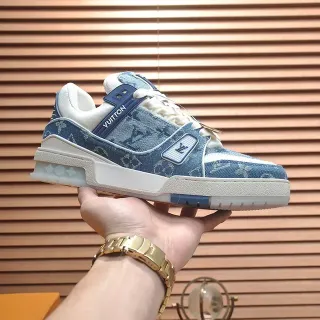 Louis Vuitton LV Trainer Blue White Denim Monogram Upper Chunky Sculpted Midsole Lifestyle Sneakers