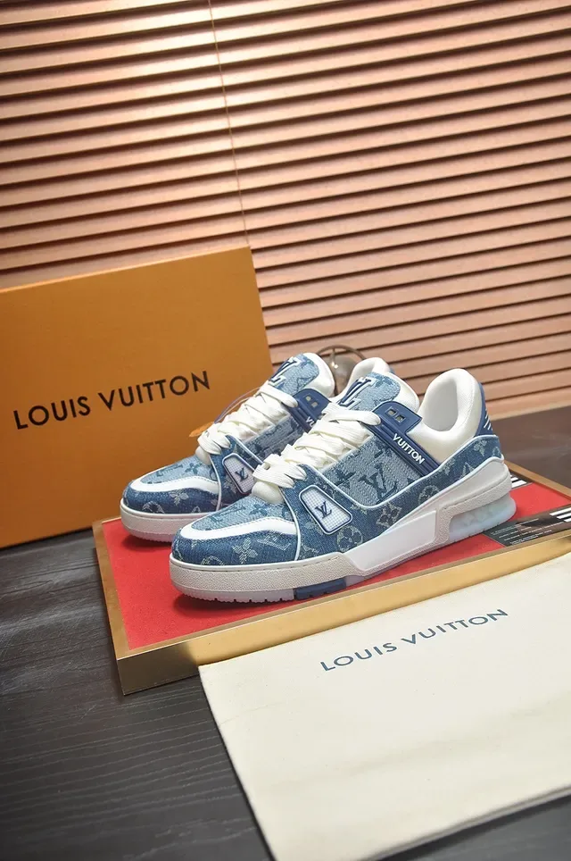 Louis Vuitton LV Trainer Blue White Denim Monogram Upper Chunky Sculpted Midsole Lifestyle Sneakers 3