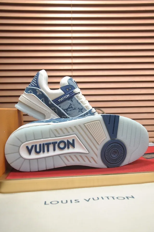 Louis Vuitton LV Trainer Blue White Denim Monogram Upper Chunky Sculpted Midsole Lifestyle Sneakers 4