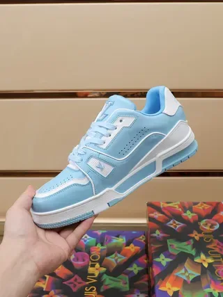 Louis Vuitton LV Trainer Blue White Layered Overlay Construction Perforated Toe Box Lifestyle Sneakers 6