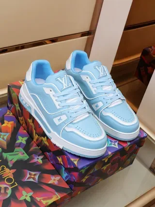 Louis Vuitton LV Trainer Blue White Layered Overlay Construction Perforated Toe Box Lifestyle Sneakers 9