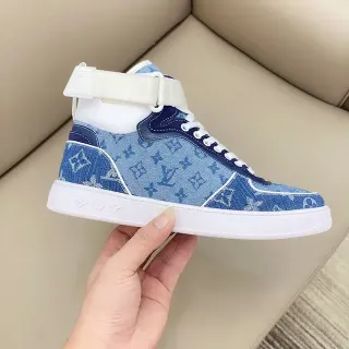 Louis Vuitton LV Trainer Tênis Lifestyle Azul Branco Monogrammed Denim De Topo Alto