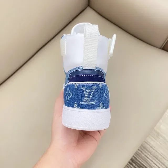 Louis Vuitton LV Trainer Blue White Monogrammed Denim High-Top Lifestyle Sneakers 3