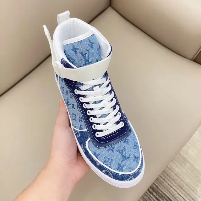 Louis Vuitton LV Trainer Blue White Monogrammed Denim High-Top Lifestyle Sneakers 4