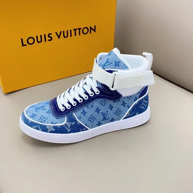 Louis Vuitton LV Trainer Blue White Monogrammed Denim High-Top Lifestyle Sneakers 5