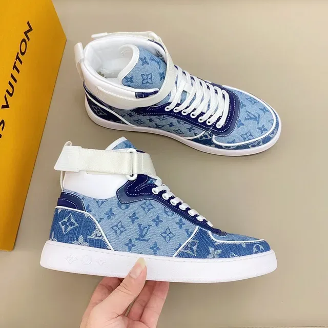 Louis Vuitton LV Trainer Blue White Monogrammed Denim High-Top Lifestyle Sneakers 6