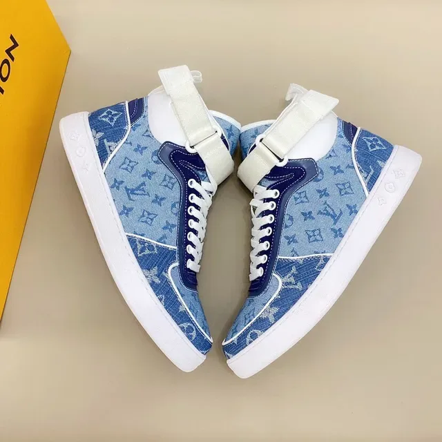 Louis Vuitton LV Trainer Blue White Monogrammed Denim High-Top Lifestyle Sneakers 7