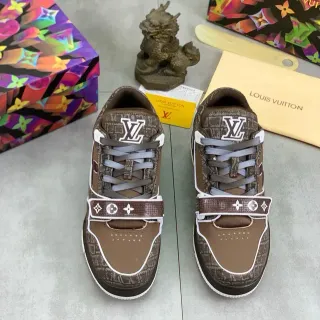 Louis Vuitton LV Trainer Marrón Beige Monograma Jacquard Superior Banda Ancha Motivo Zapatos Lifestyle