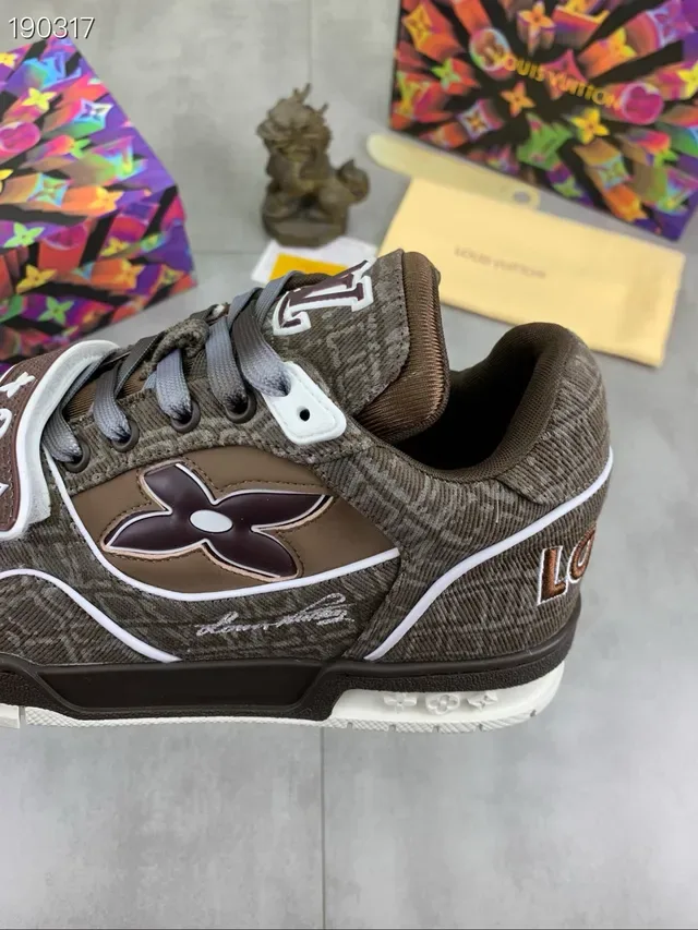 Louis Vuitton LV Trainer Brown Beige Monogram Jacquard Upper Wide Motif Strap Lifestyle Sneakers 4