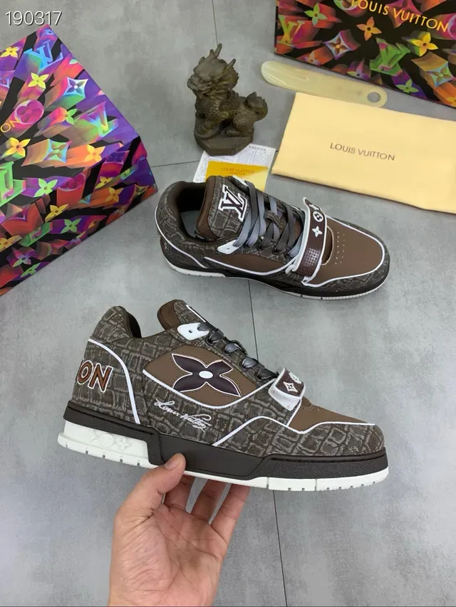 Louis Vuitton LV Trainer Brown Beige Monogram Jacquard Upper Wide Motif Strap Lifestyle Sneakers 5