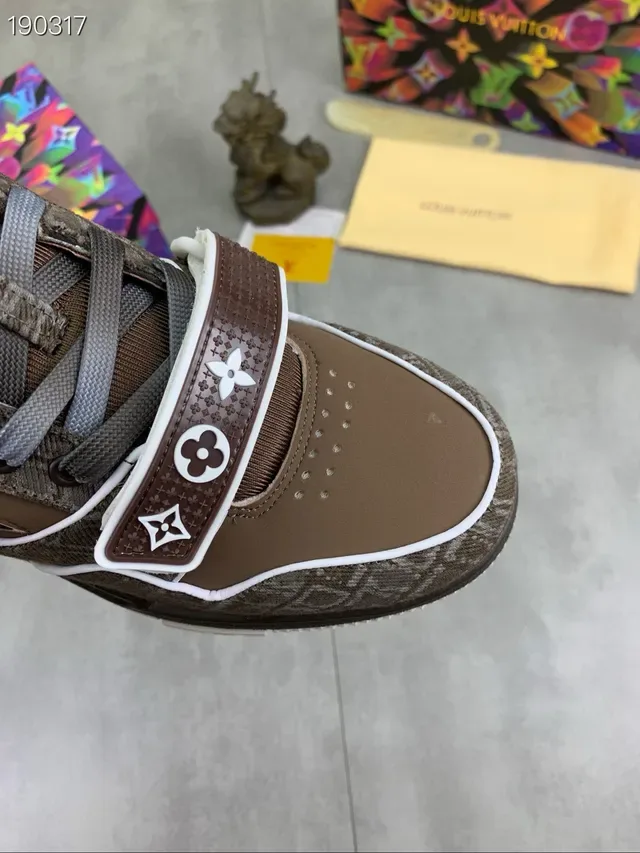 Louis Vuitton LV Trainer Brown Beige Monogram Jacquard Upper Wide Motif Strap Lifestyle Sneakers 6
