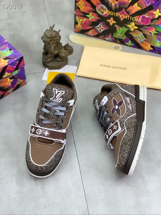 Louis Vuitton LV Trainer Brown Beige Monogram Jacquard Upper Wide Motif Strap Lifestyle Sneakers 7