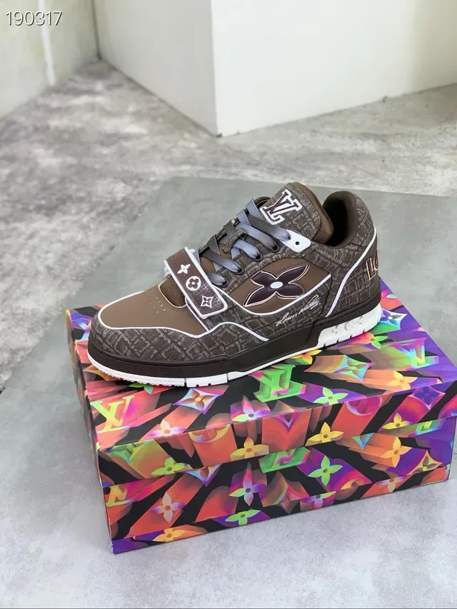 Louis Vuitton LV Trainer Brown Beige Monogram Jacquard Upper Wide Motif Strap Lifestyle Sneakers 8