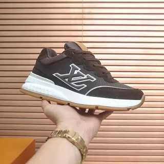 Louis Vuitton LV Entrenador Marrón Blanco Perforado Superior Levantado Monograma Lifestyle Sneakers