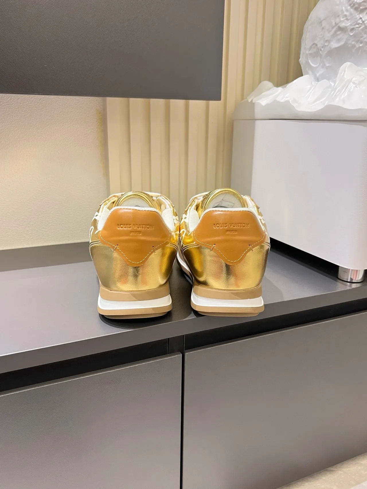 Louis Vuitton LV Trainer Gold White Metallic Patent Upper Monogram Print Lifestyle Sneakers 9