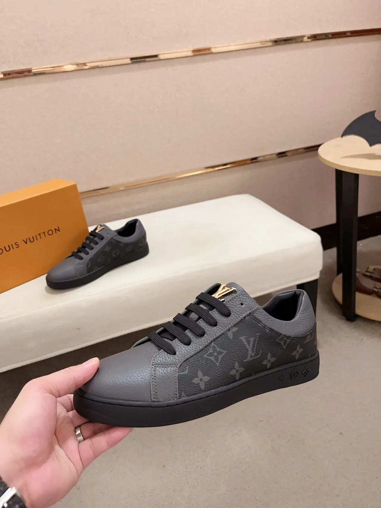 Louis Vuitton LV Trainer Gray Black Monogram-Coated Leather Low-Top Silhouette Lifestyle Sneakers 3