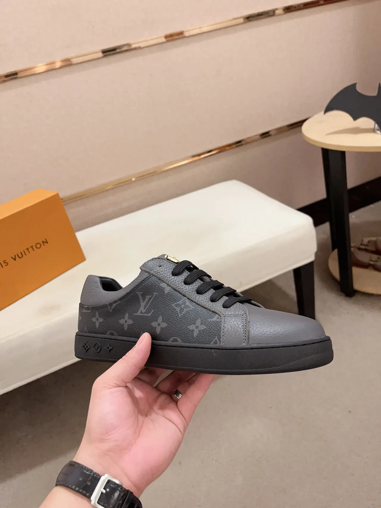 Louis Vuitton LV Trainer Gray Black Monogram-Coated Leather Low-Top Silhouette Lifestyle Sneakers 4