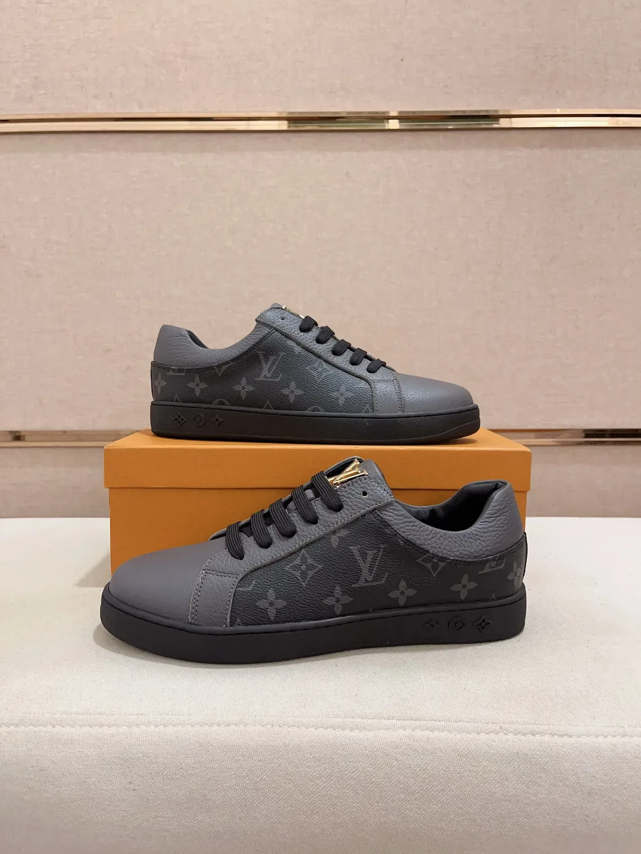 Louis Vuitton LV Trainer Gray Black Monogram-Coated Leather Low-Top Silhouette Lifestyle Sneakers 6