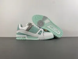 Louis Vuitton LV Trainer Vert Blanc Semelle Médiane Multicouche Maille Perforée Supérieure Sneakers Lifestyle 12