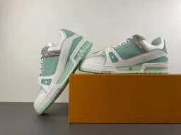 Louis Vuitton LV Trainer Vert Blanc Semelle Médiane Multicouche Maille Perforée Supérieure Sneakers Lifestyle 14