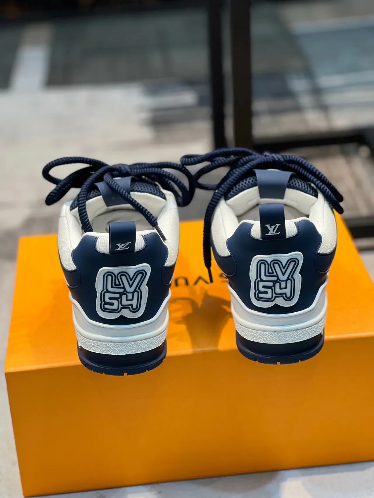 Louis Vuitton LV Trainer Navy White Layered Cage Construction Perforated Mesh Panels Lifestyle Sneakers 4