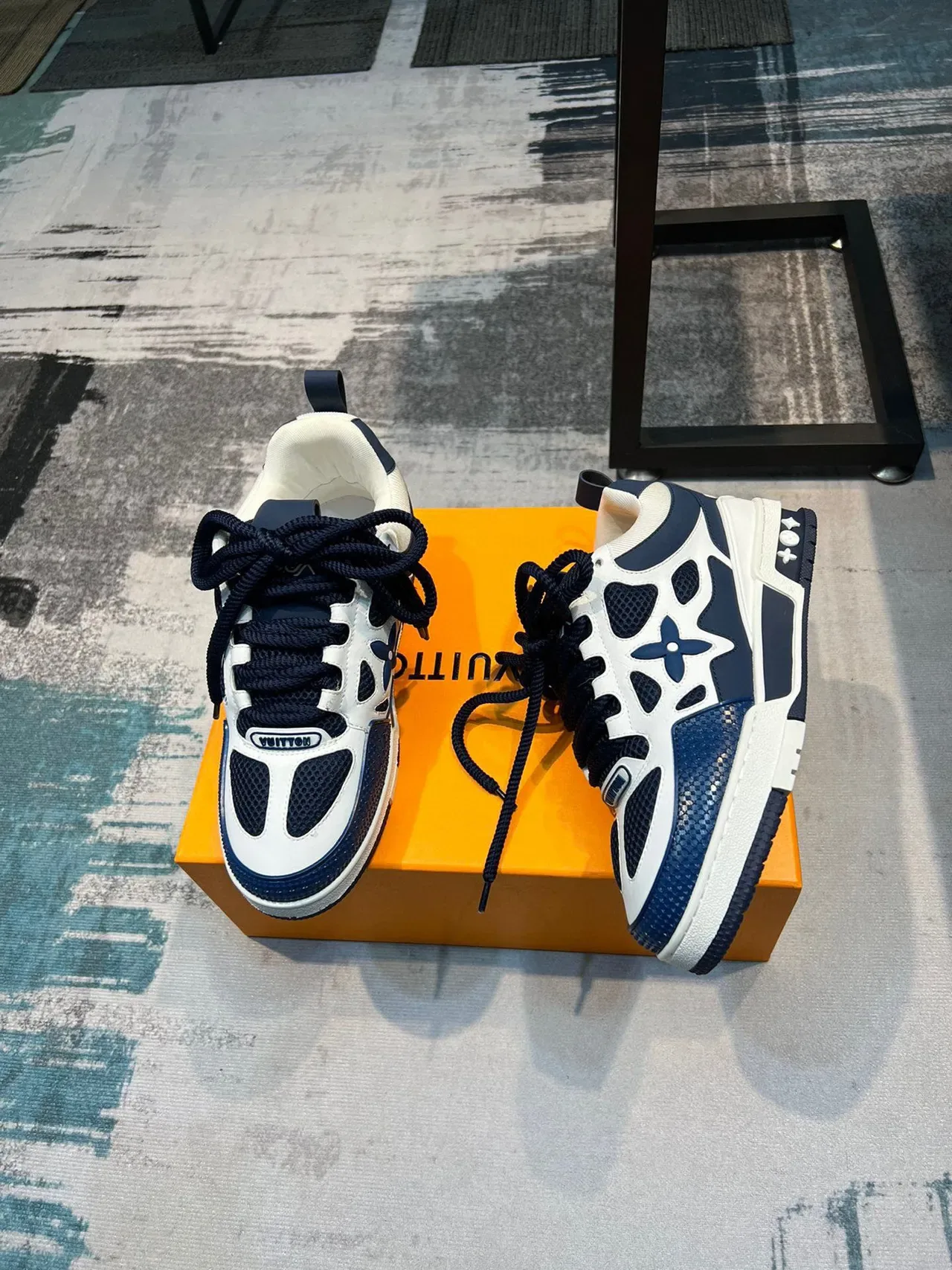 Louis Vuitton LV Trainer Navy White Layered Cage Construction Perforated Mesh Panels Lifestyle Sneakers 6