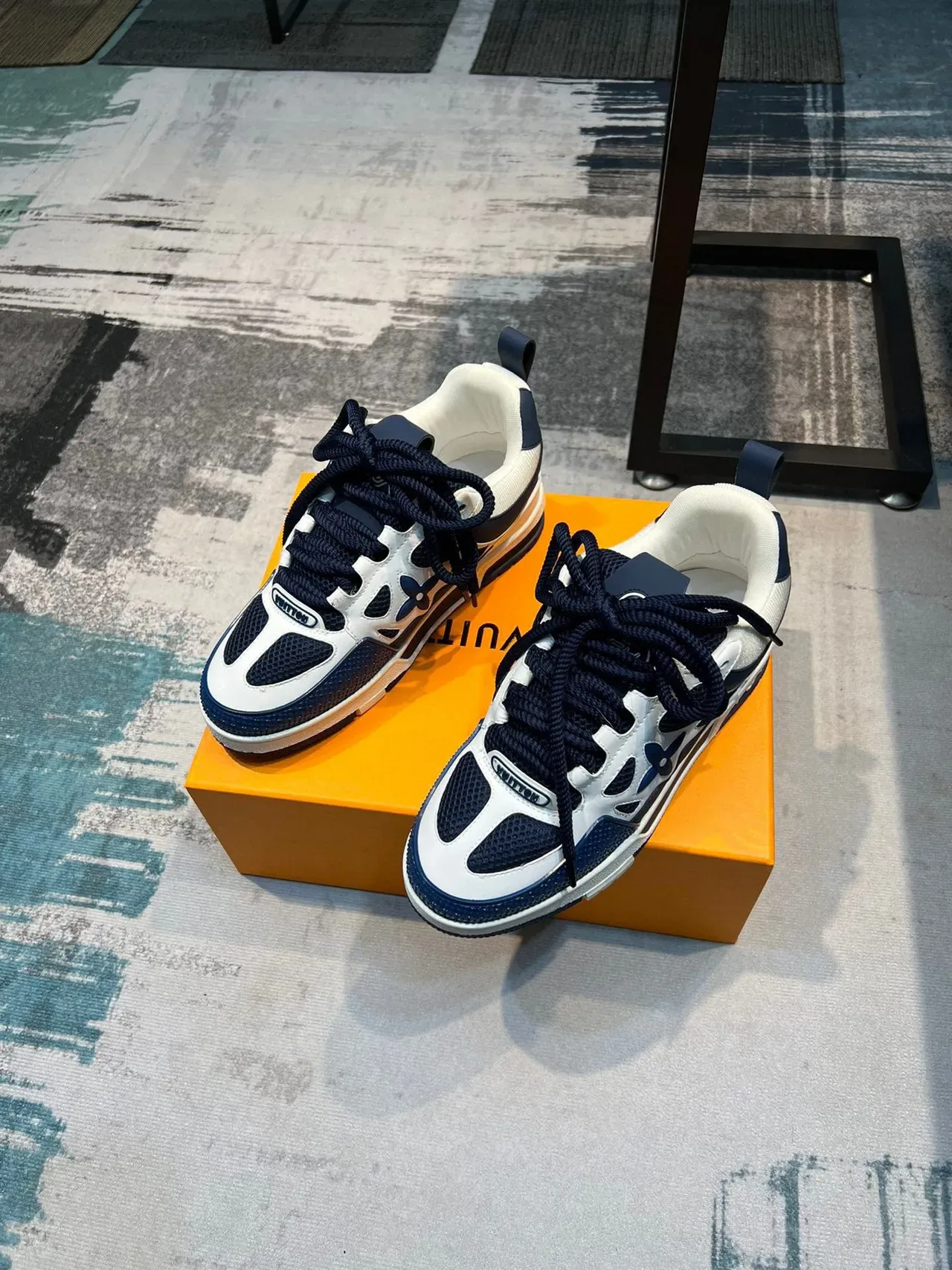 Louis Vuitton LV Trainer Navy White Layered Cage Construction Perforated Mesh Panels Lifestyle Sneakers 7