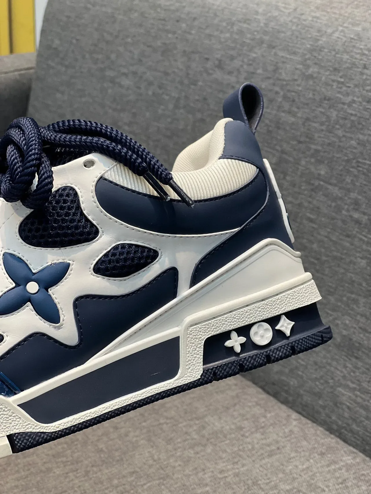 Louis Vuitton LV Trainer Navy White Layered Cage Construction Perforated Mesh Panels Lifestyle Sneakers 10