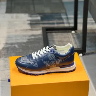 Louis Vuitton LV Entrenador Marino Blanco Cuero Superior Paneles Cuadrícula Perforados Zapatillas Lifestyle