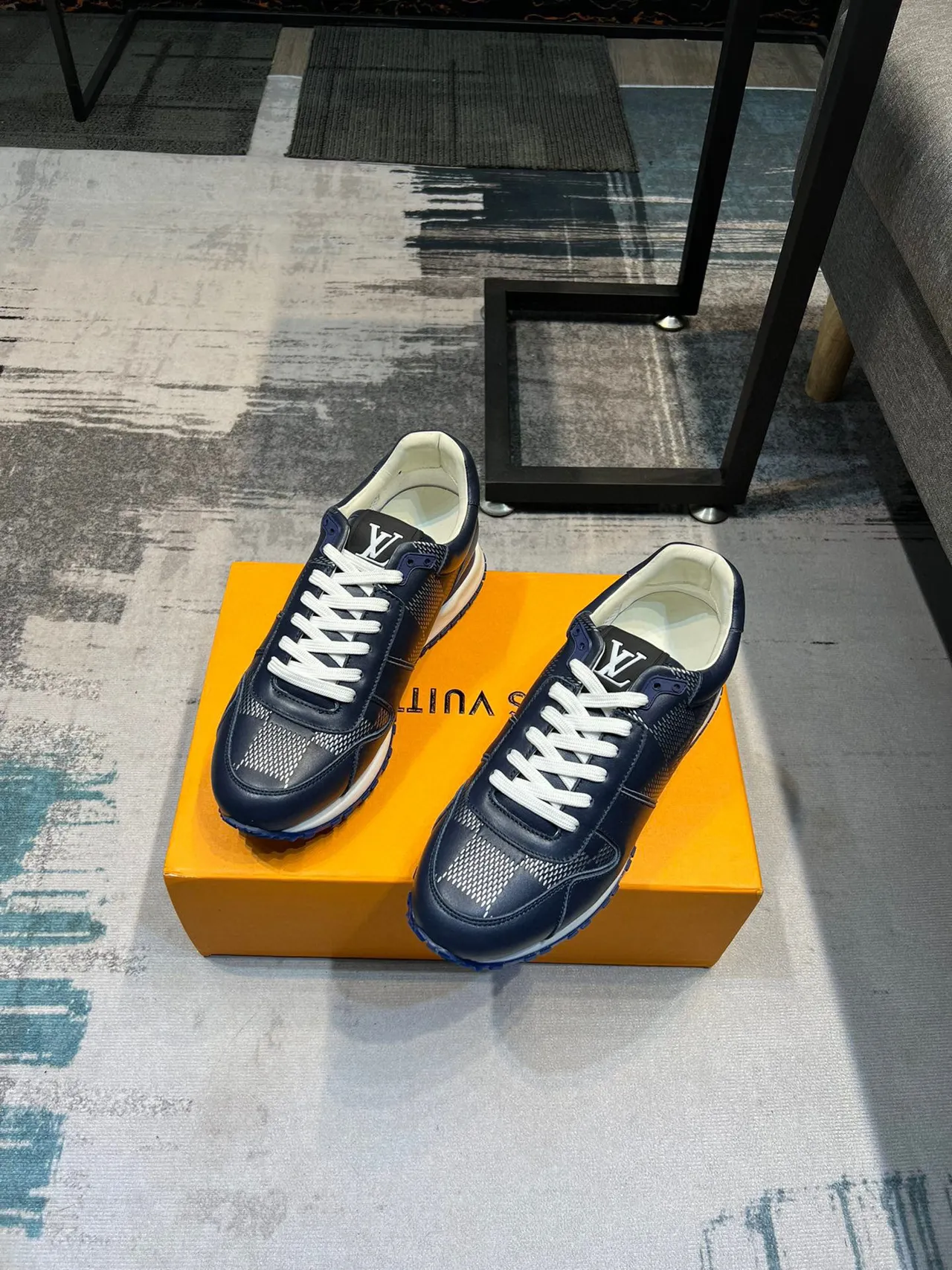 Louis Vuitton LV Trainer Navy White Leather Upper Perforated Checkerboard Panels Lifestyle Sneakers 5