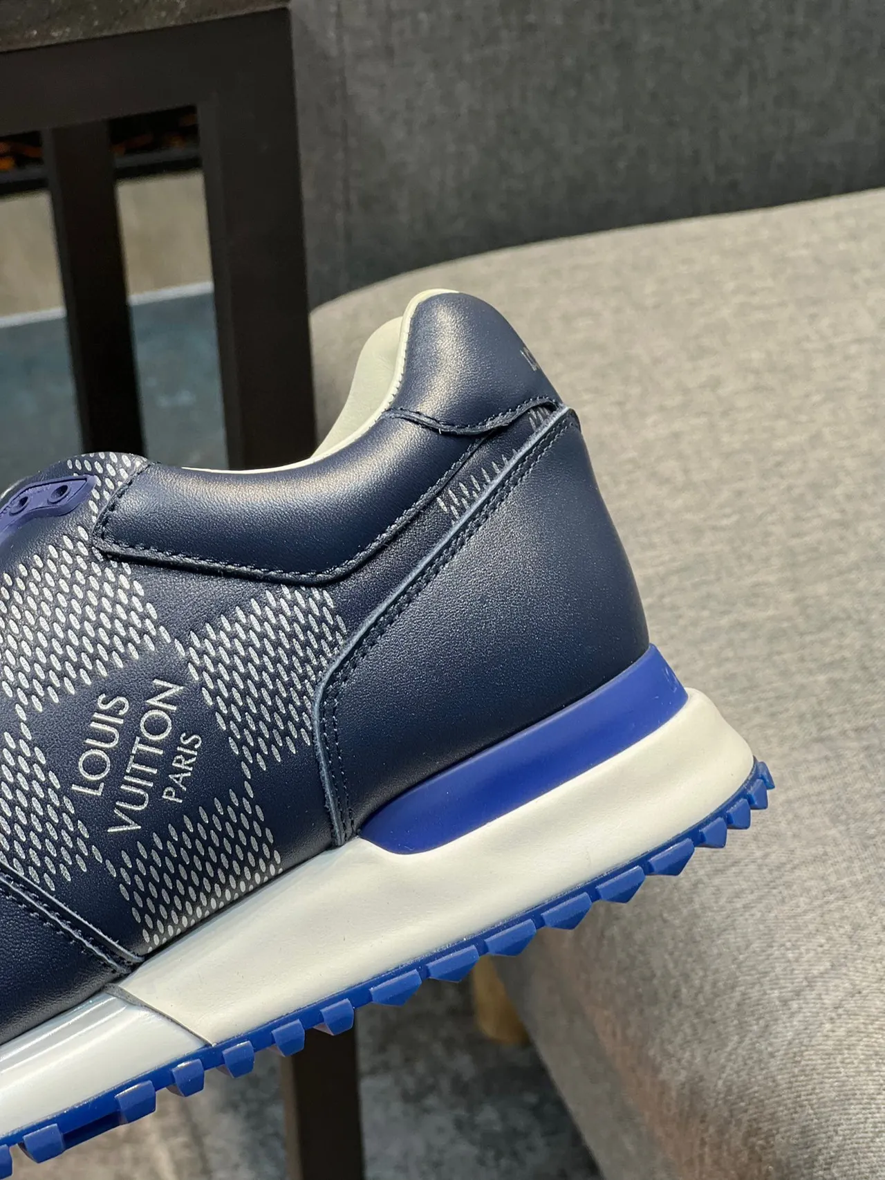 Louis Vuitton LV Trainer Navy White Leather Upper Perforated Checkerboard Panels Lifestyle Sneakers 8