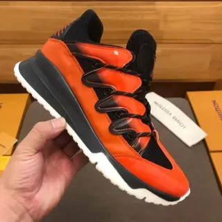 Louis Vuitton LV Trainer Naranja Negro High-Top Cuero Glossy Zapatillas Lifestyle