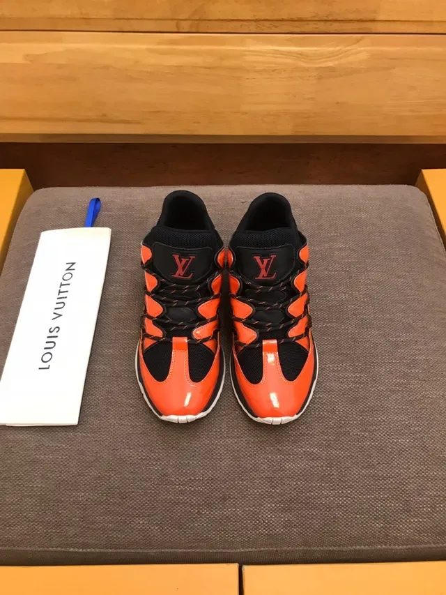 Louis Vuitton LV Trainer Orange Black High-Top Glossy Leather Lifestyle Sneakers 2