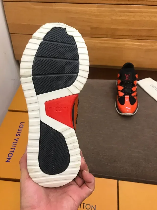 Louis Vuitton LV Trainer Orange Black High-Top Glossy Leather Lifestyle Sneakers 5
