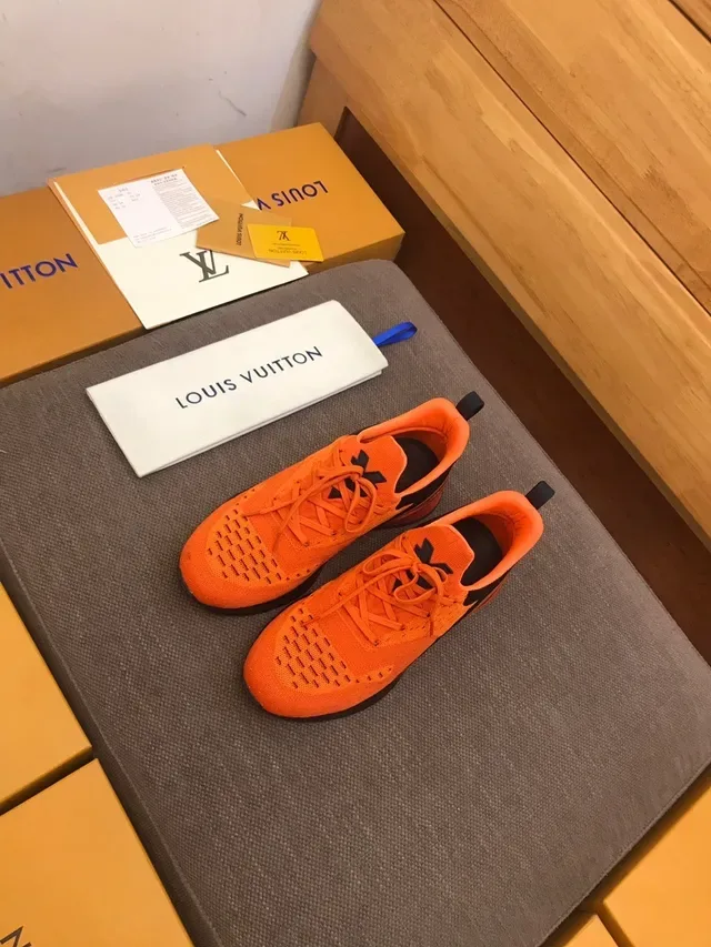 Louis Vuitton LV Trainer Orange Black Knit Upper Sculpted Midsole Lifestyle Sneakers 4
