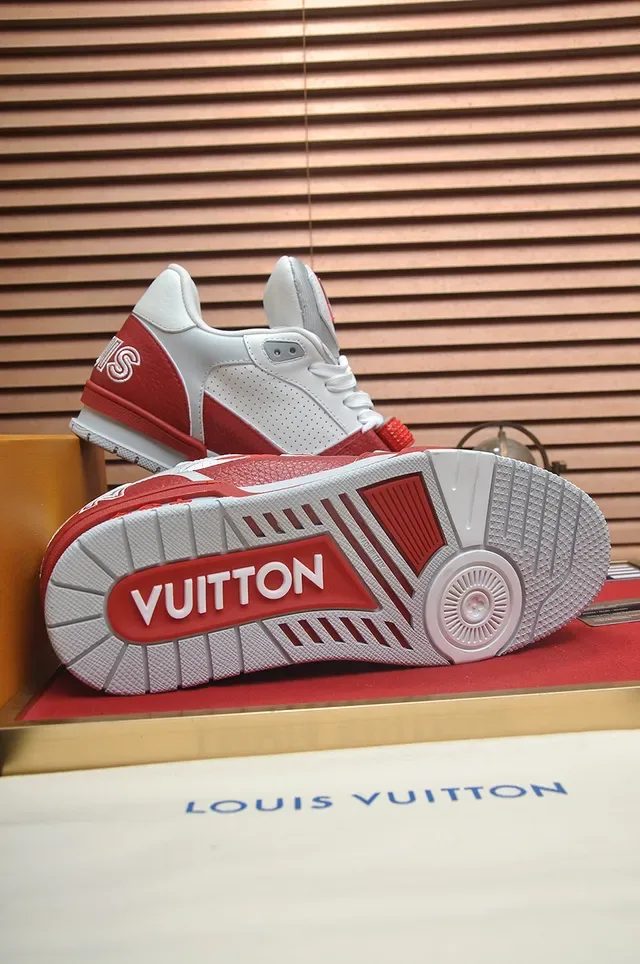 লুইস ভিটন LV Trainer লাল সাদা লো-টপ লেদার-মেশ হাইব্রিড লাইফস্টাইল স্নিকার 3