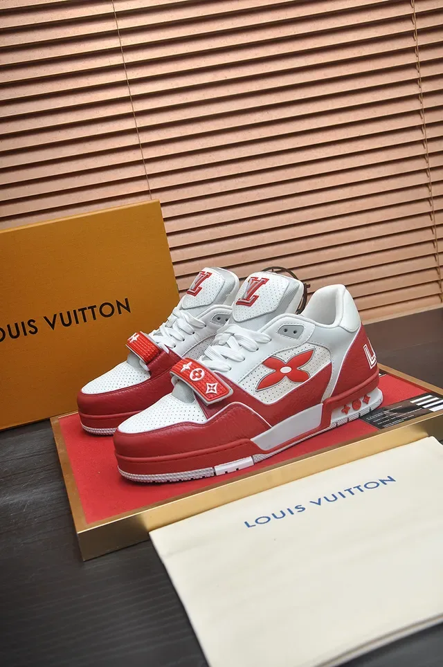 লুইস ভিটন LV Trainer লাল সাদা লো-টপ লেদার-মেশ হাইব্রিড লাইফস্টাইল স্নিকার 4