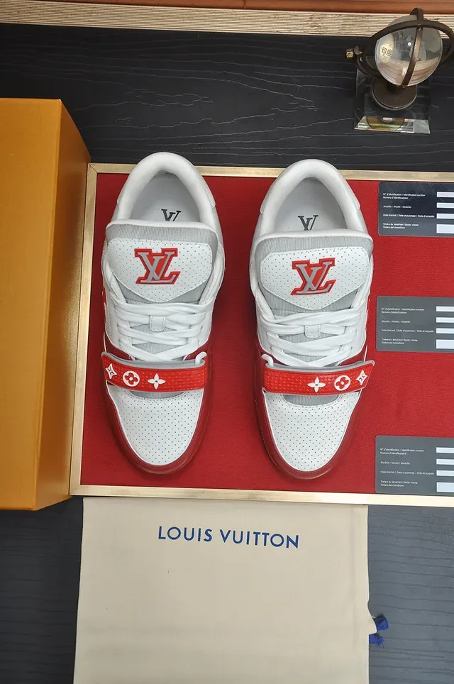 লুইস ভিটন LV Trainer লাল সাদা লো-টপ লেদার-মেশ হাইব্রিড লাইফস্টাইল স্নিকার 5
