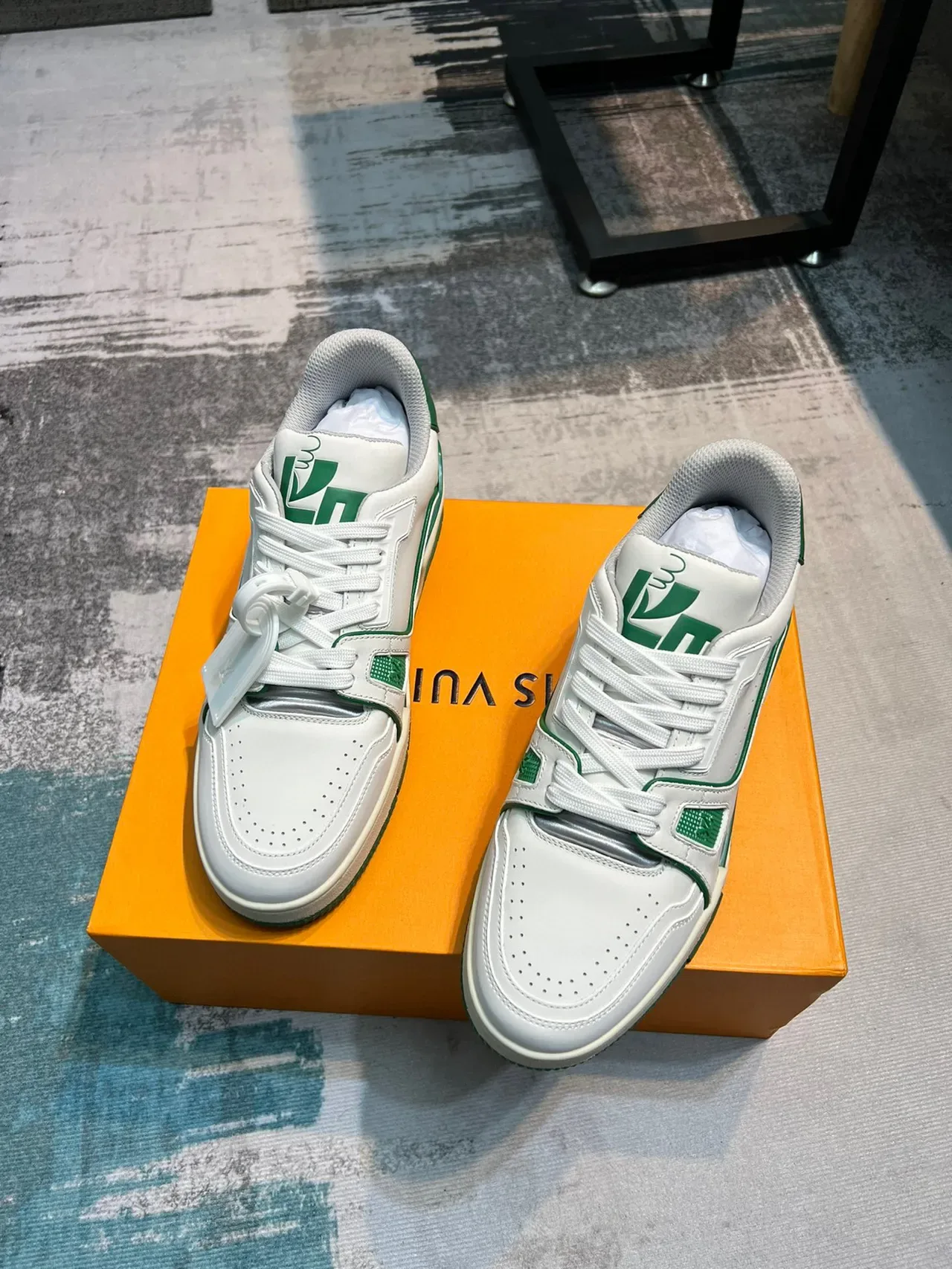 Louis Vuitton LV Trainer White and Green Lifestyle Sneakers 4