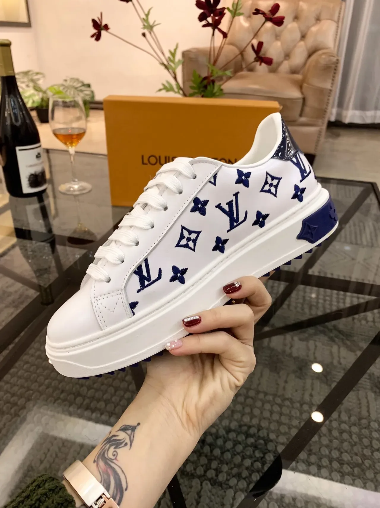 Louis Vuitton LV Trainer White and Navy Monogram Lifestyle Sneakers 3