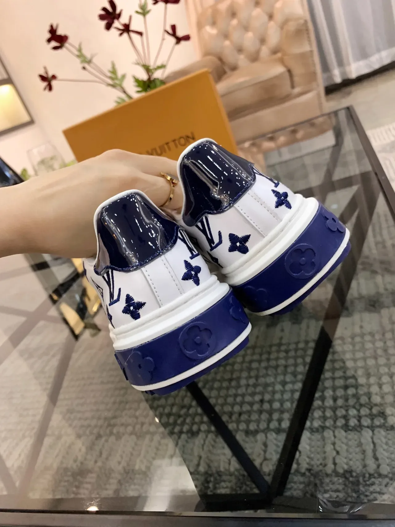 Louis Vuitton LV Trainer White and Navy Monogram Lifestyle Sneakers 4