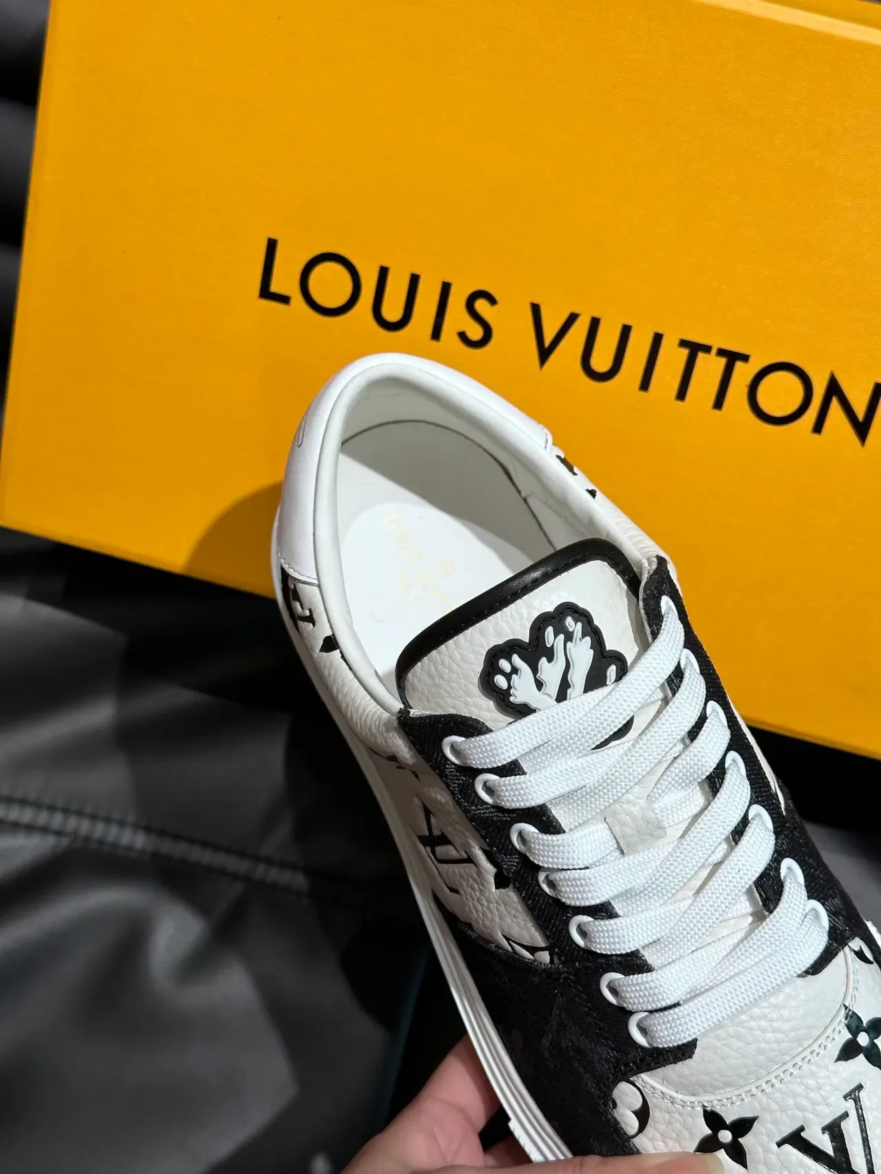 Louis Vuitton LV Trainer White Black Monogram-Print Leather And Canvas Two-Tone Lifestyle Sneakers 3